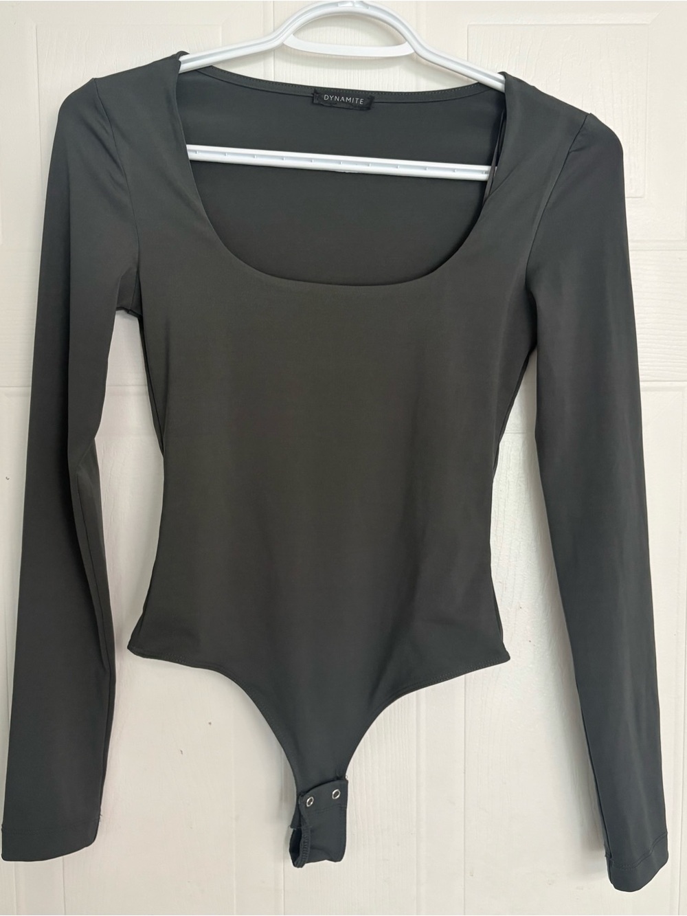 Dynamite Scoop Neck Long Sleeve Bodysuit - Dark Grey
